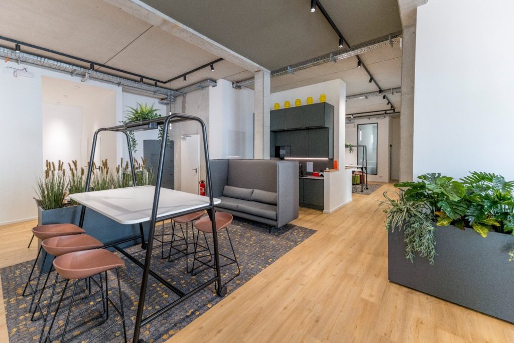 Heller moderner Lounge-Bereich mit hochwertiger Ausstattung